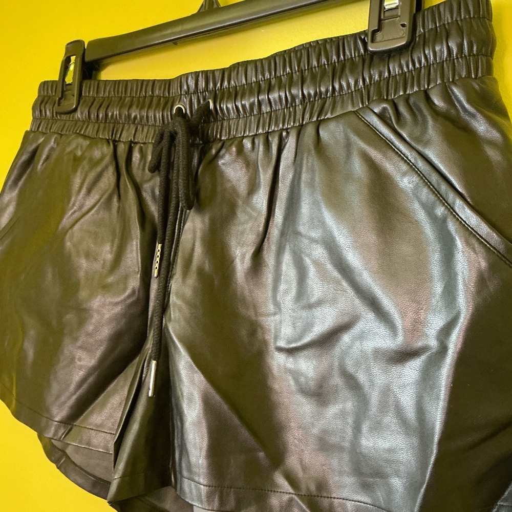 David Lerner Black Leather Athletic Shorts